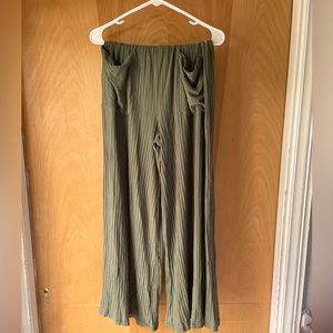 Wide band elastic band waist casual pant